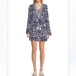 La Blanca Tides Swim Cover-up Tunic Top Small Tassels V-neck Lightweight Beach